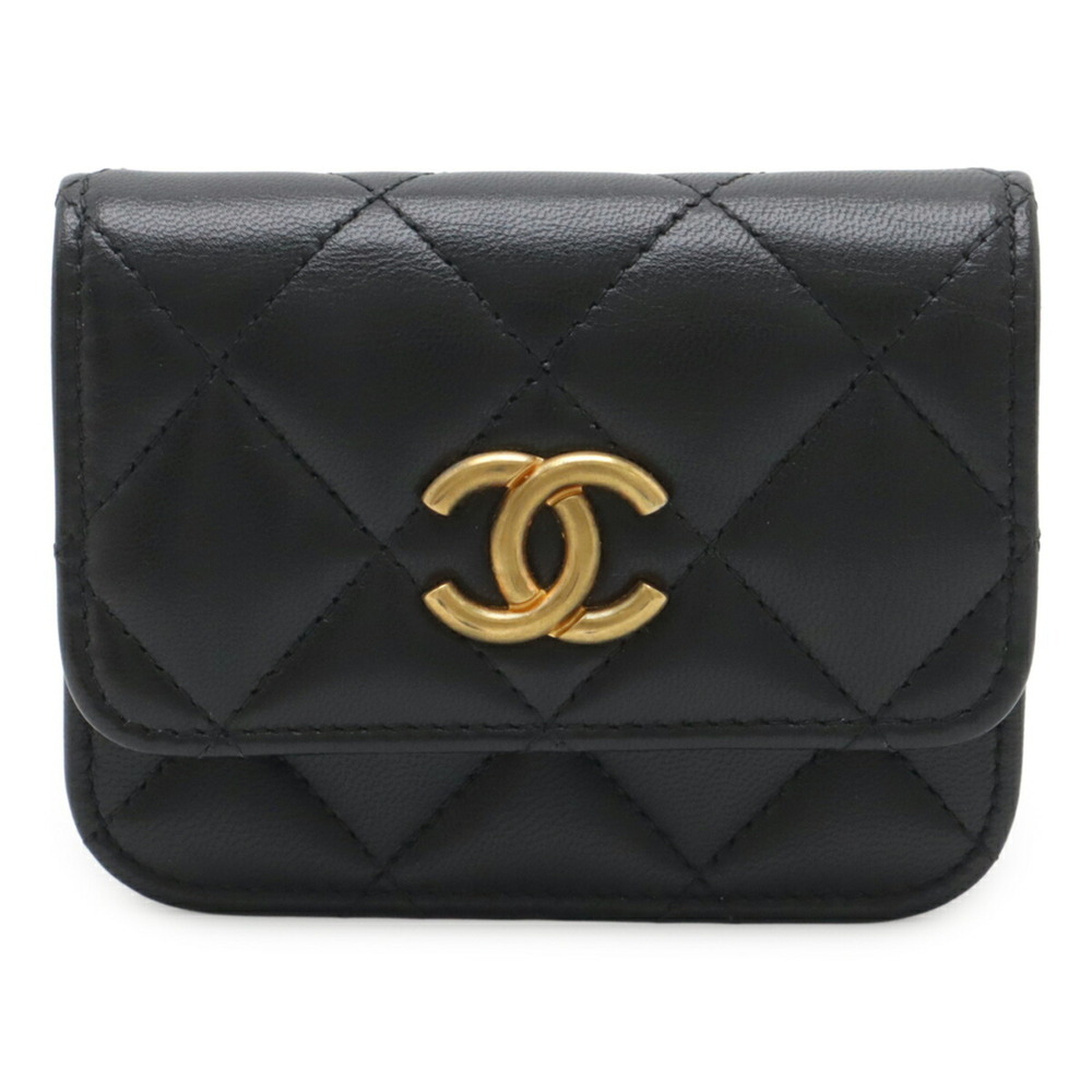 CHANEL Black Leather Logo Pouch